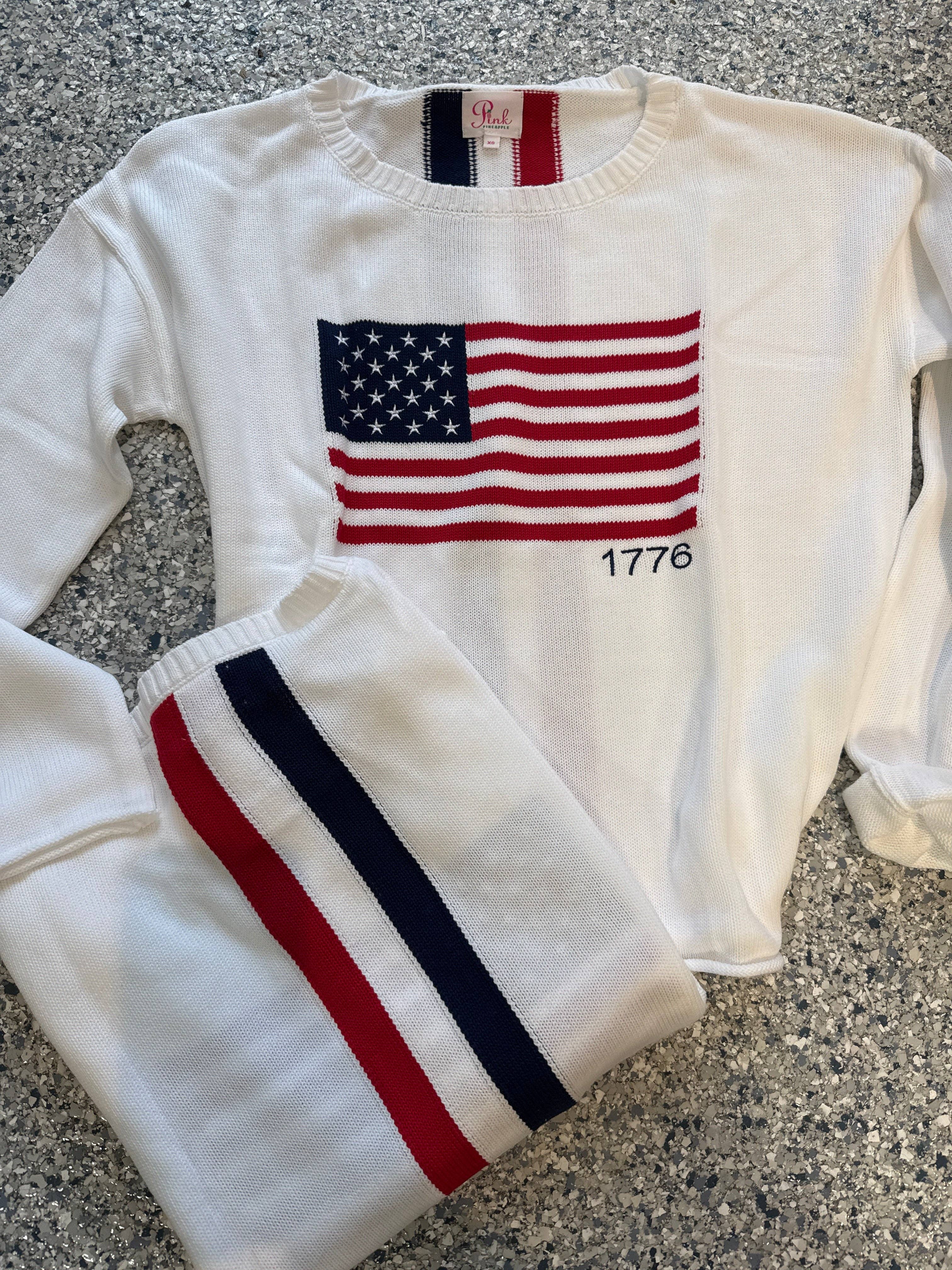 Flag Cotton Sweater with back stripes