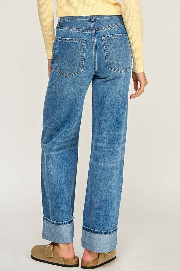 BELTED CUFFED WIDE LEG JEANS