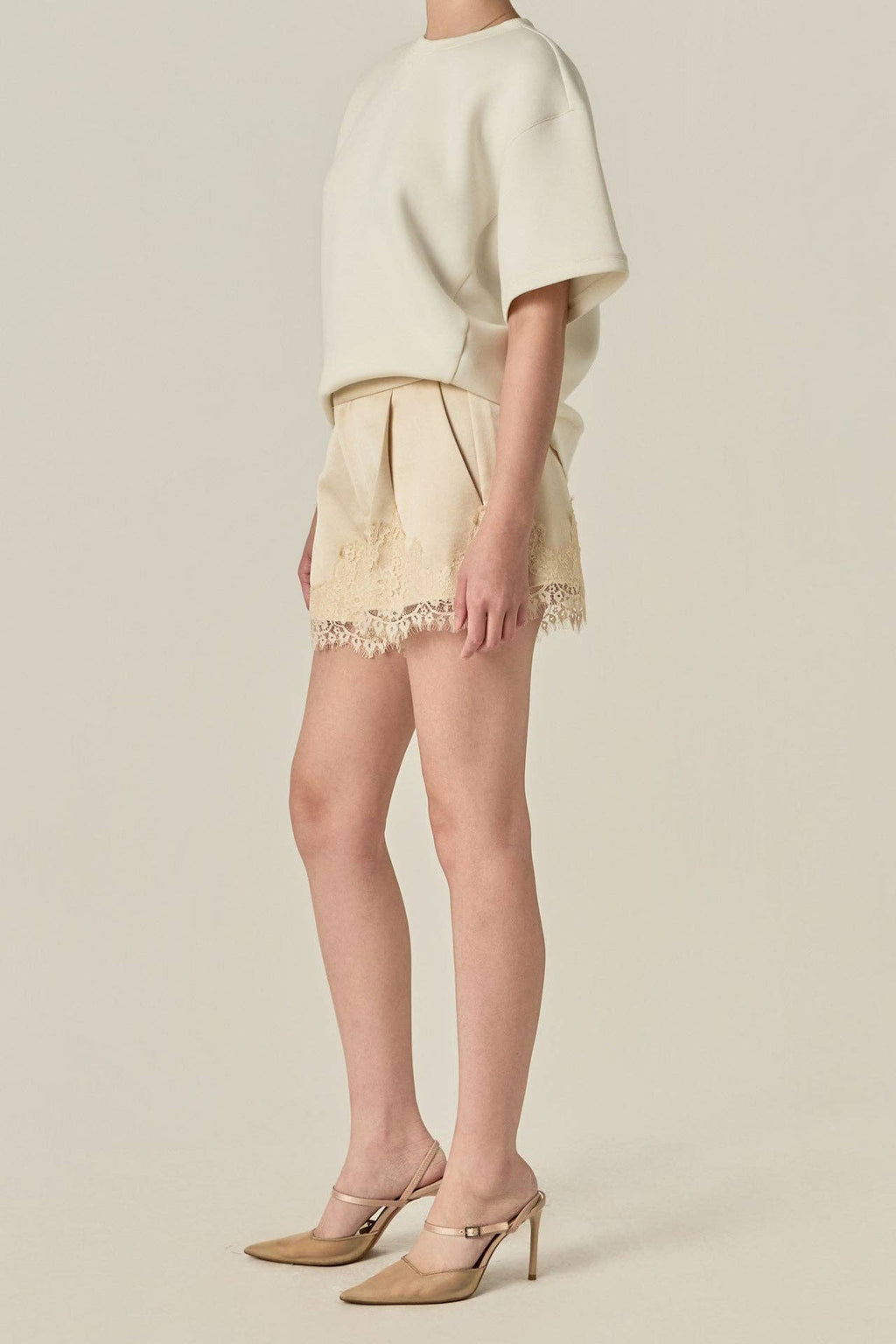 Lace Trimmed Satin Shorts