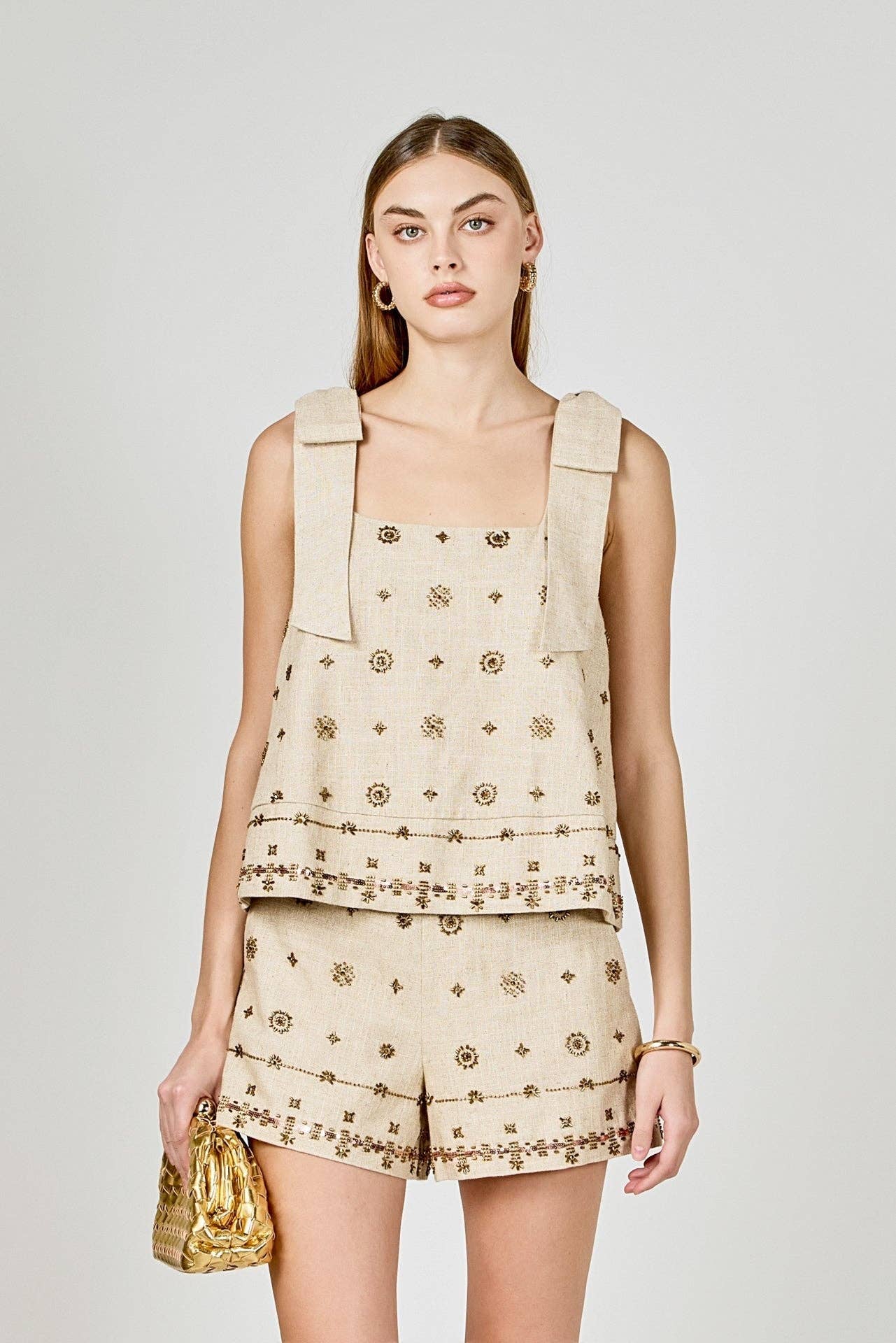 Bow Sleeveless Beaded Top