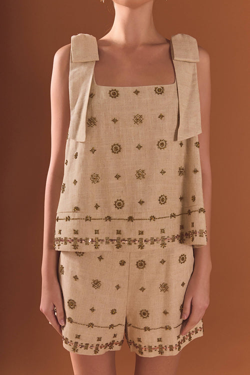 Bow Sleeveless Beaded Top