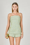 Tweed Gold Buttoned Strapless Long Top