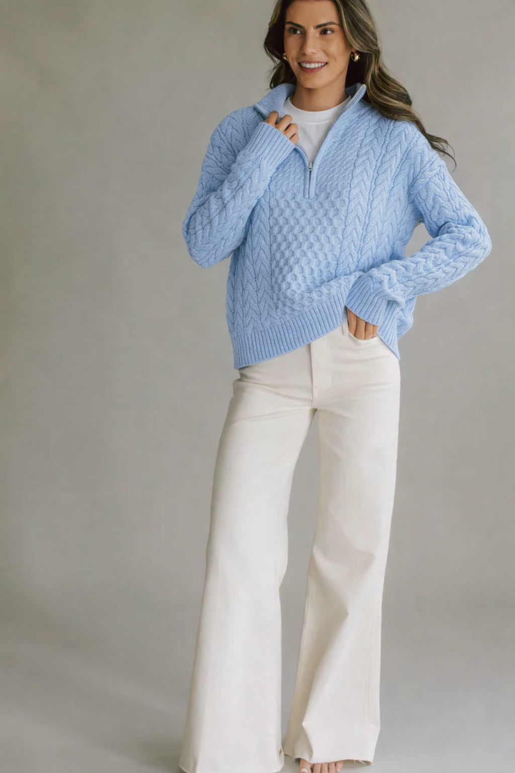 Flag 1/2 Zip Sweater-French Blue