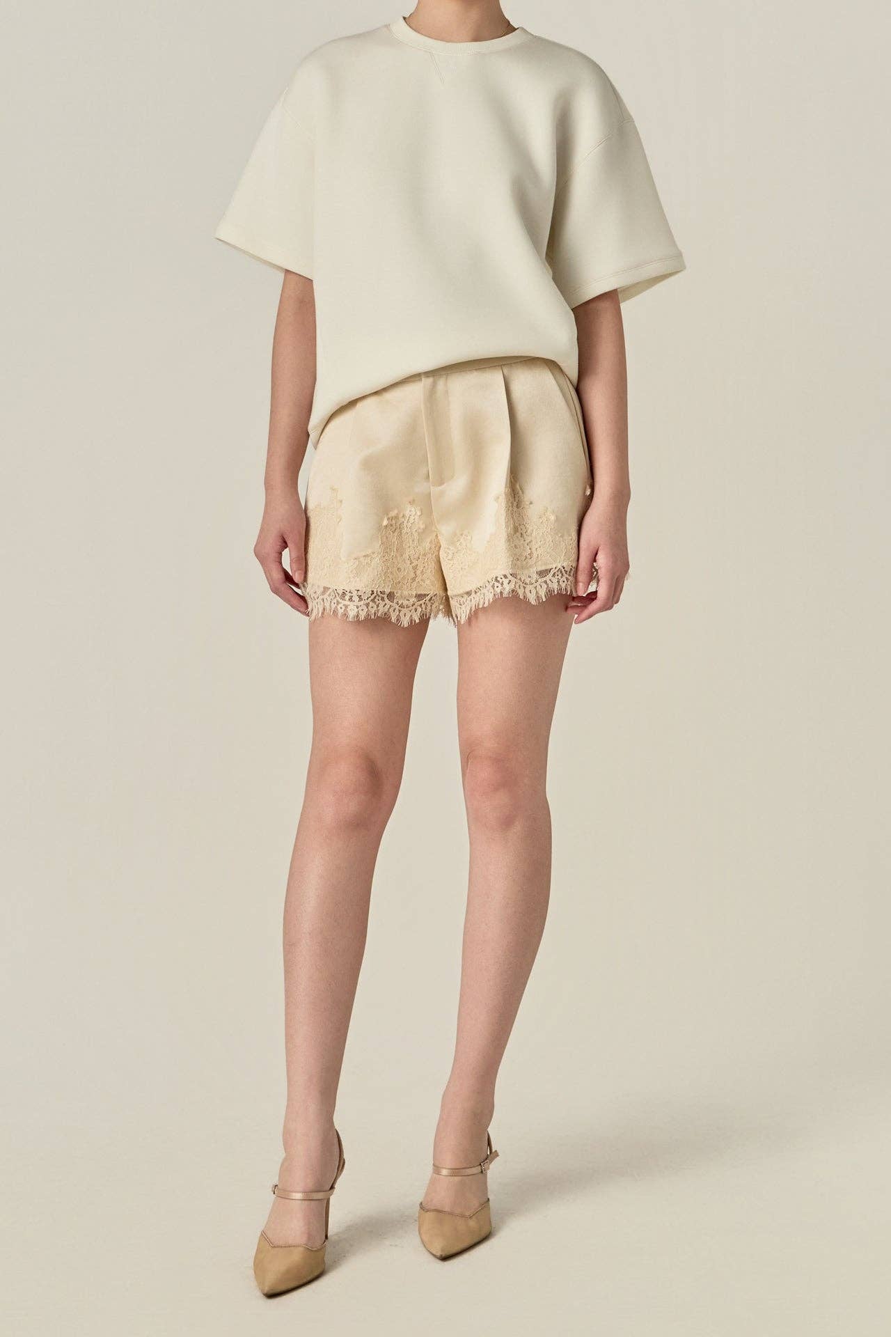 Lace Trimmed Satin Shorts
