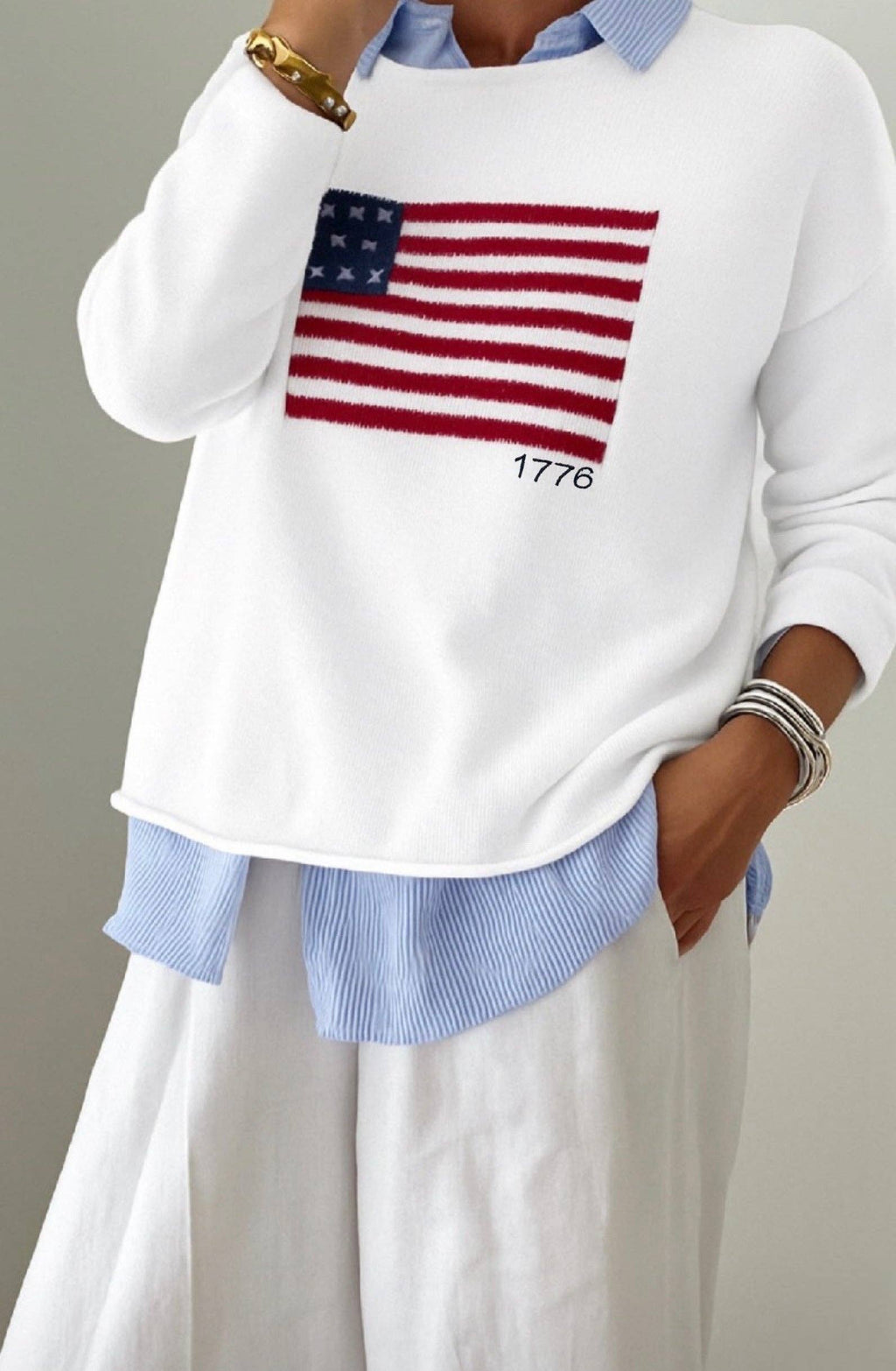 Flag Cotton Sweater with back stripes