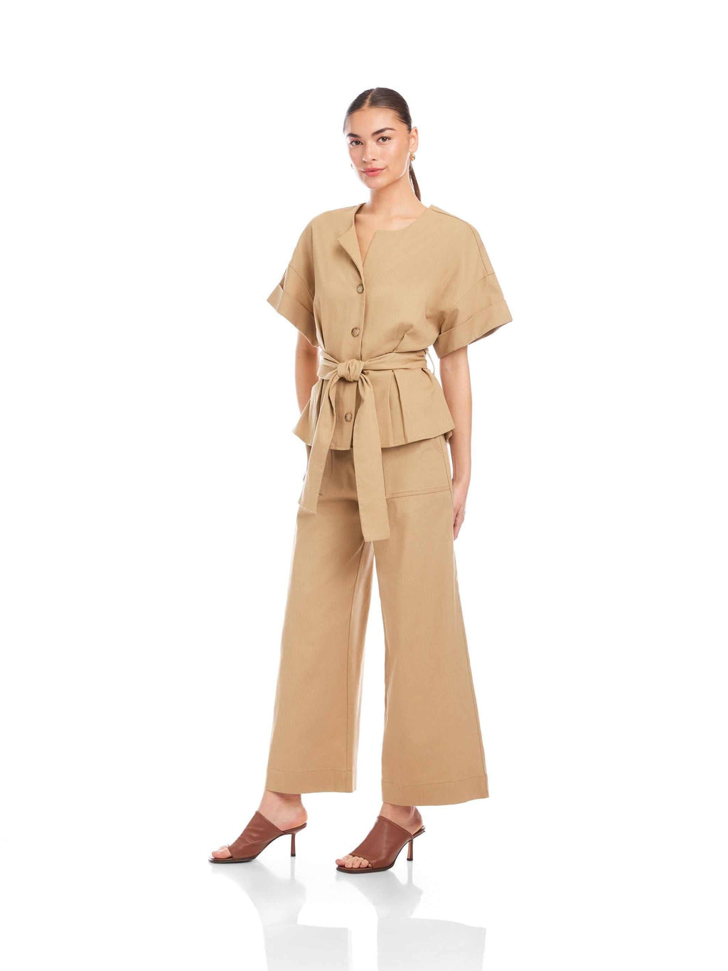 Kai Belted Button-Up Top