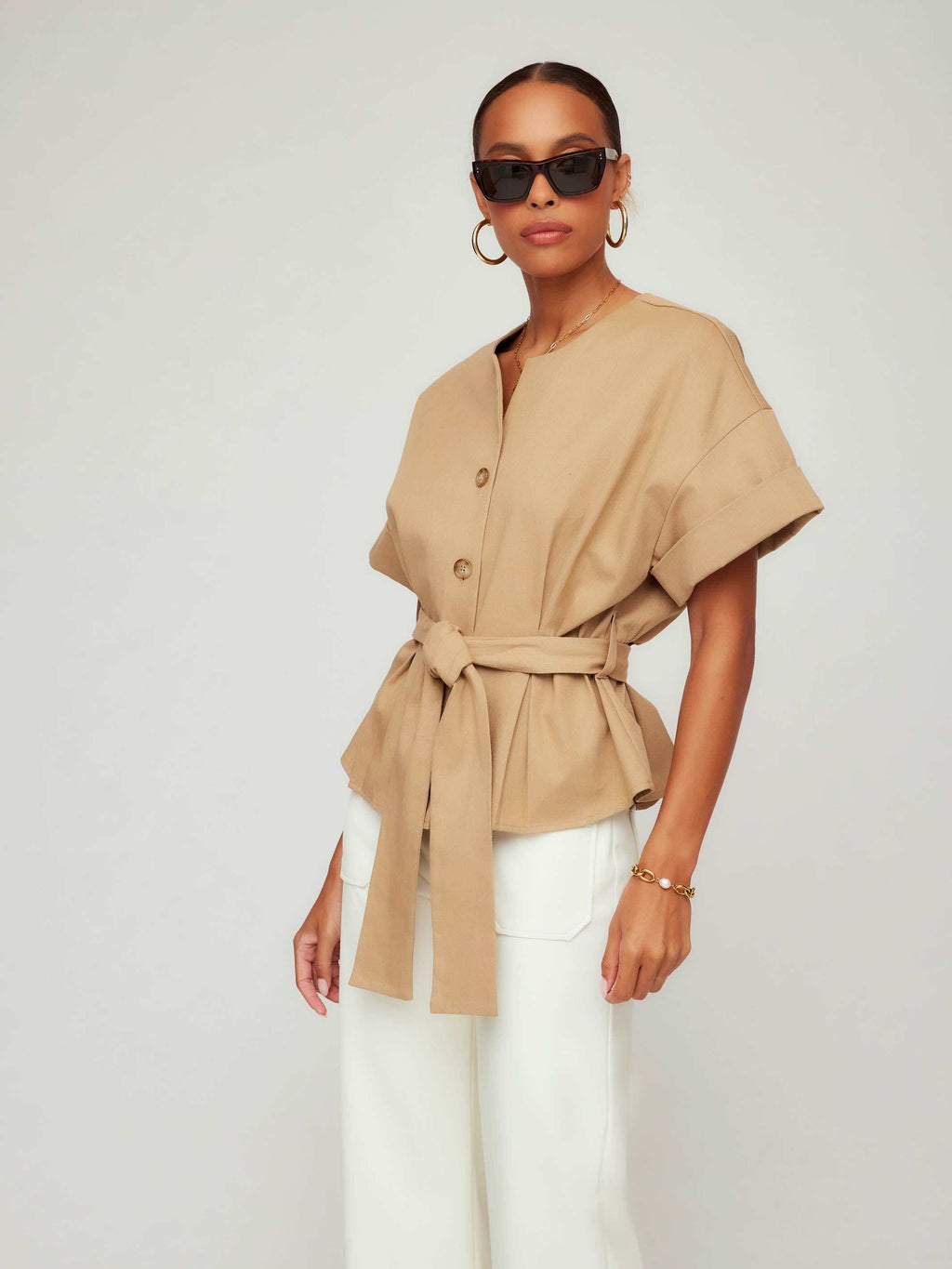 Kai Belted Button-Up Top