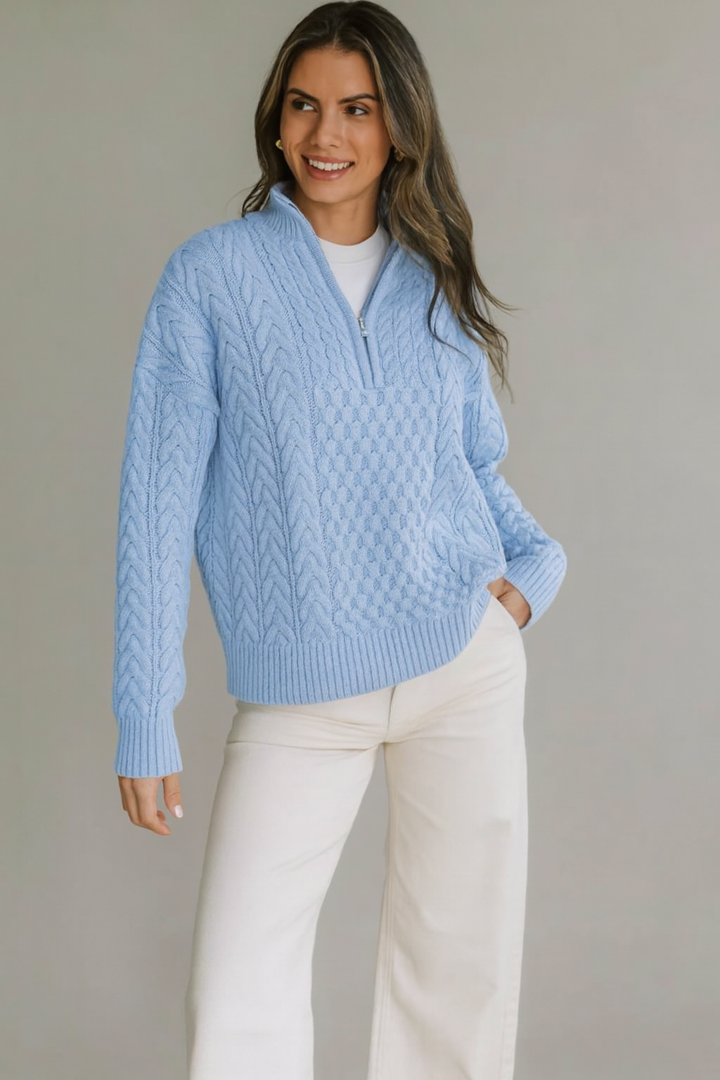 Flag 1/2 Zip Sweater-French Blue